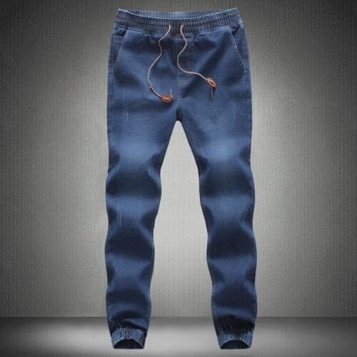 Elastic Waist Loose Denim Jeans Mens Plus Size Stretch Drawstring Blue Trousers Boys 3xl 4xl 5xl Casual White Vintage Jeans Men