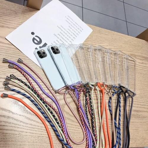 Luxury Cute Lanyard Silicone Phone Case For iPhone 12 Mini 11 Pro Max SE XSmax XR X 8 7 6 Plus Ultra-thin Necklace Rope Cover