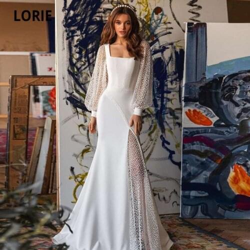 LORIE New Arrival Mermaid Wedding Dresses Long Puff Sleeves Square Collar Wedding Gowns Custom Made Boho Bridal Dress 2021