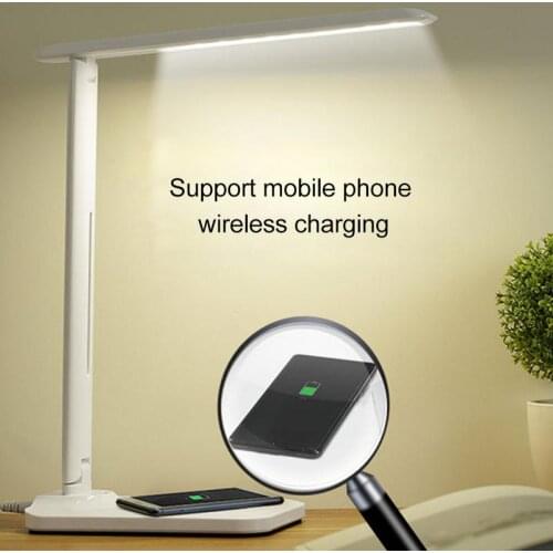 LED Table Lamp Dimming Desk Lamp With QI Wireless Charger USB Output Port Adjustable Light Flexible Modern Office Table Light