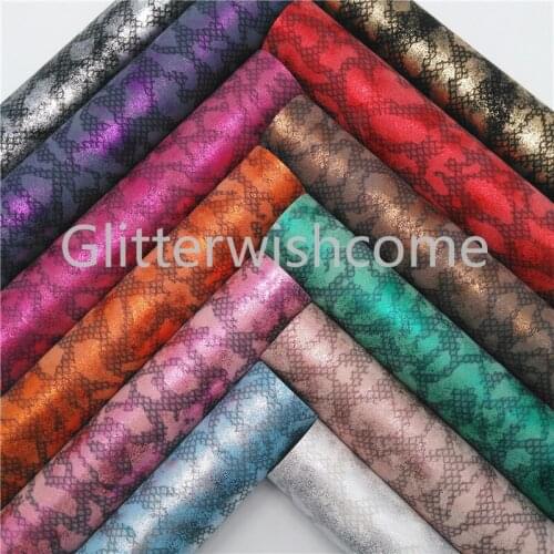 Glitterwishcome 21X29CM A4 Size Vinyl For Bows Metallic Snake Faux Leather Fabric, Synthetic Leather Sheets for Bows, GM483A