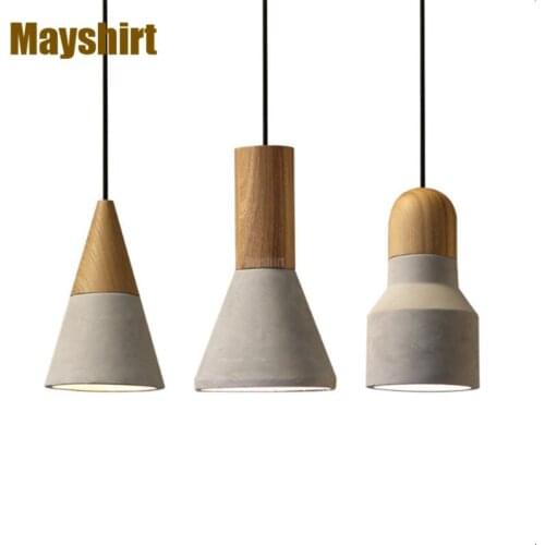 Vintage Wood Cement Pendant Lights Loft Industrial Lamp Kitchen Living Room Light Fixtures Bar Cafe Led Hanging Lamps Home Decor