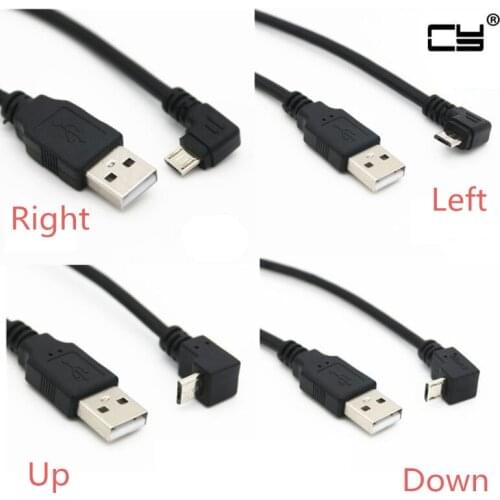 Up & Down & Left & Right Angled 90 Degree USB Micro USB Male to USB male Data Charge connector Cable 25cm 50cm for Tablet 5ft 1m