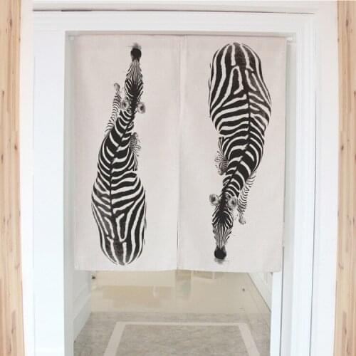 Zebra Curtains Cartoon Animanl Zebra Dimidiate Door Curtain Cotton Linen Household Partition Bedroom Door Curtain 80x90CM