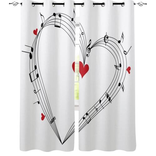 Music Symbol Red Heart Musical Note Windows Curtains Living Room Bedroom Kitchen Curtains For Children Drapes Window Treatments
