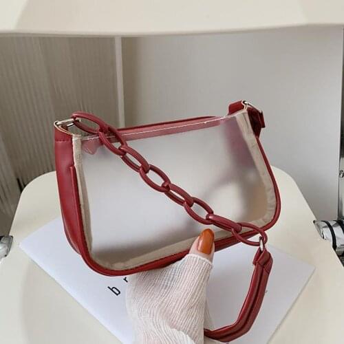 Woman Bags Crossbody Bags for Women Handbag Shoulder Bag Transparent Simple Purse Chain Baguette Bag Fashion PU Leather 2021 New