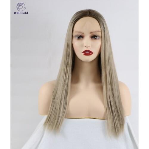 Wmandd 18 Inches Straight Ombre Blonde light Grey Synthetic Lace Front Wigs For Women Free Part Daily Heat Resistant Fiber