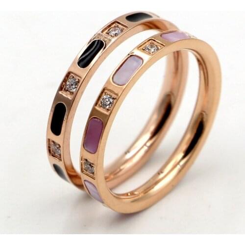 Temperament Color Shell Diamond Ring Female Korean Fashion Titanium Steel Rose Gold Shell Color Gold Ring