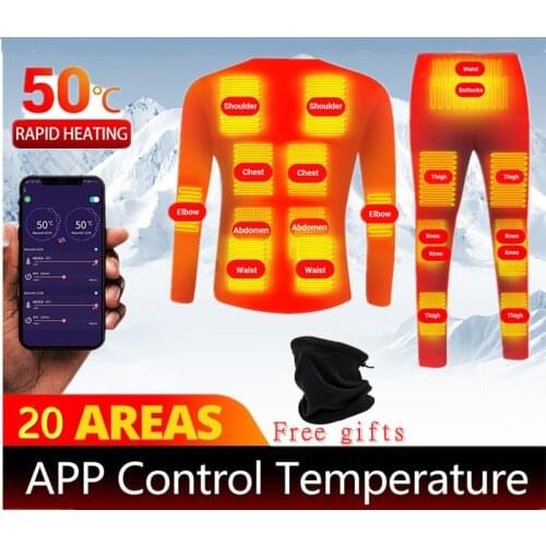 Winter Heating Underwear Suit USB Battery Powered Electric Heated Fleece Lined Ski Thermal Tops Pants Smart Control Temperature