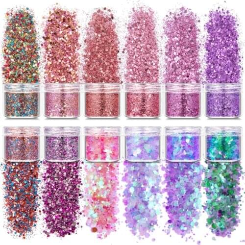 12 Colors Holographic Glitter Powder Sequins Crafts Paints Resin Cosmetic Eyes Glitter Dust Festival Decoration