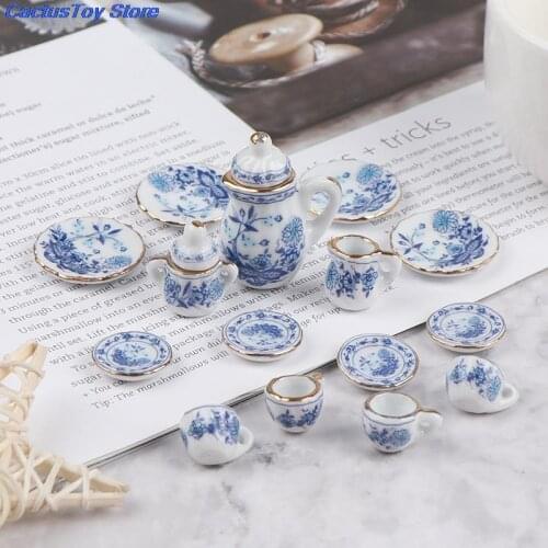15pcs 1:12 Dollhouse Miniature Tableware Porcelain Ceramic Tea Cup Set MYPANDA