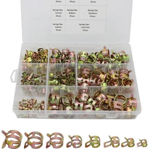 160PCS Spring Band Type Action Fuel Line Silicone Vacuum Hose Pipe Clamp Low Pressure Air Clip Clamps Fasteners Assortment Kit
