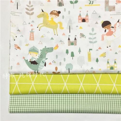 160x50cm Cartoon knight dinosaur unicorn Twill Cotton Fabric DIY Childrens Wear Cloth Make Bedding Quilt Decoration Home 160g/m