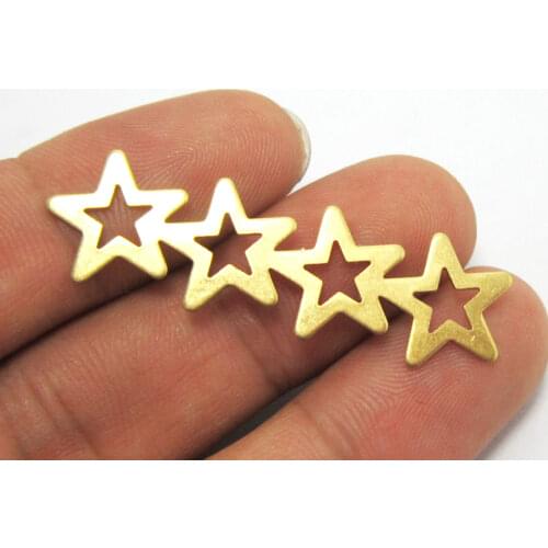 20pcs Brass star bar 45x13.2mm Raw brass Stamping quadruple Luckystar findings R569