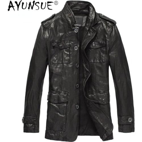 AYUNSUE 2021 Autumn 100% Genuine Sheepskin Leather Jacket Male Black Biker Jackets for Men Korean Clothes Casaco Masculino Gmm25