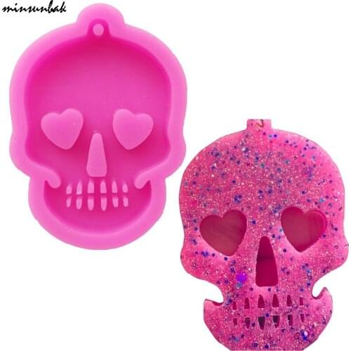 Minsunbak Shiny Sugar Skull Mold Halloween Keychain Silicone Mold For DIY Aromatherapy Plaster Tablets, Jewelry Pendants