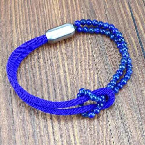 High Quality Unique Mens 19 Types Natural Stone Bracelet for Woman Black Rope Handmade Bracelet Stainless Steel Magnetic Buckle