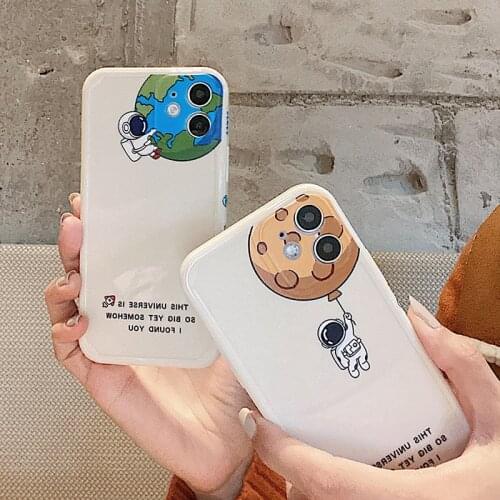 Funny Moon Lens Spaceman Side Pattern Soft Phone Case for iPhone 11 Pro Max 12 Mini 12Pro 7 8 Plus X XR XS Max SE 2020 Funda