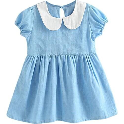 Girls Dress Kids Baby Girl Summer Solid Puff Sleeve Dress Children Peter Pan Collar Dresses Children