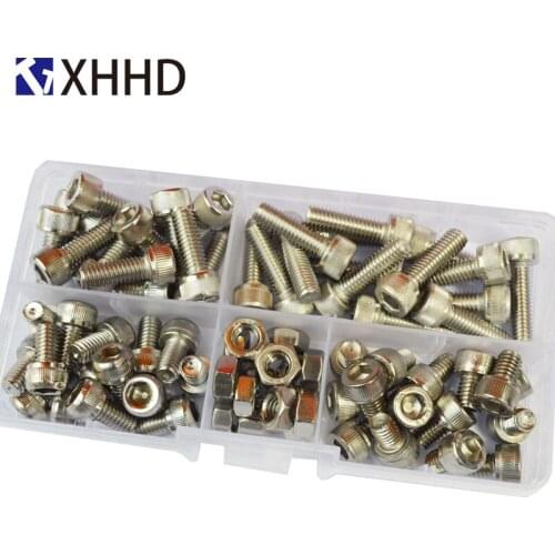 DIN912 Hex Socket Head Cap Screw Metric Thread Hexagon Allen Bike Machine Bolt Nut Set Assortment Kit Box 304 Stainless Stee M6