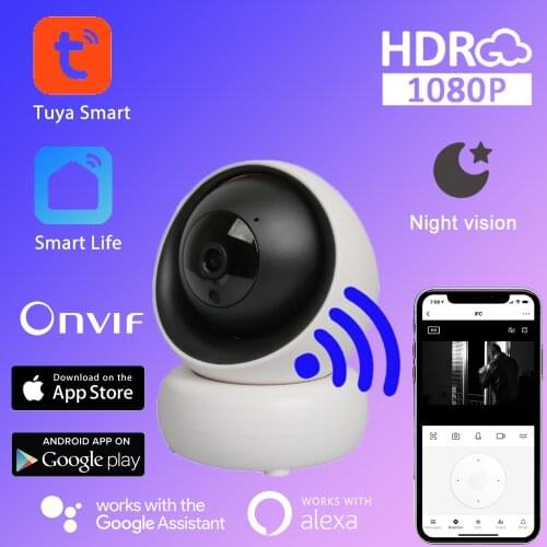 ONVIF Alexa Google Voice Control Tuya IP Camera 1080P Indoor Human Detection Night Vision Wifi PTZ Camera Baby Monitor Camera