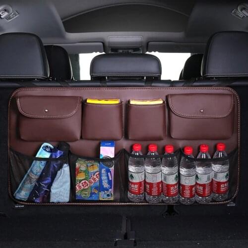 PU Leather Car Storage Bag Large Capacity Net Storage Bag Car Organizer Rear Seat Back Pocket Auto Trunk Stowing Tidying