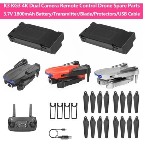 K3 KG3 4K Dual Lens RC Drone Spare Parts 3.7V 1800mAh Battery/Propeller/Remote Controller/Protective Frames/USB Charging Cable