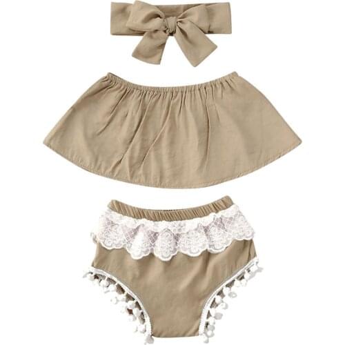 0-24M Summer Toddler Baby Girls Clothes Sets 3pcs Solid Sleeveless vest Tops+Lace Tassel Shorts Headband