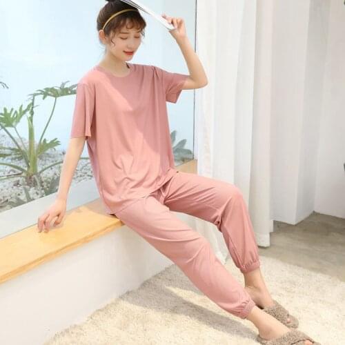 Summer Homewear Pyjamas Women Short Sleeve Loose Pants Set Two-piece Suit Girls Cute Pink Pajamas Sets Oversize 2 Piece Set Hot