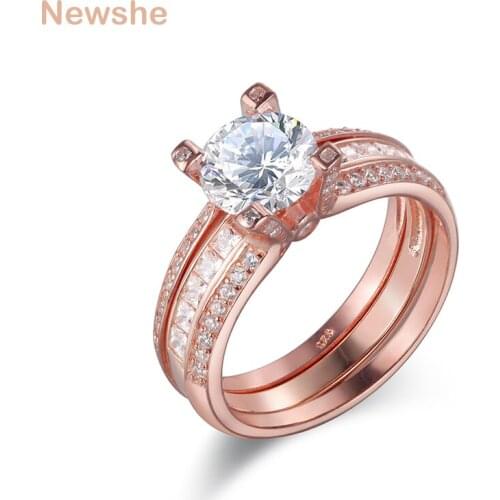 Newshe Solid 925 Sterling Silver Rose Gold Color Wedding Ring Set For Women Detachable Guard Band JR4579_G