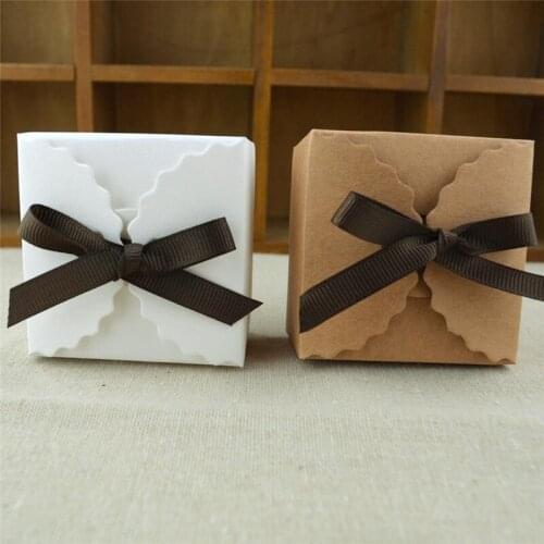 12Pcs/Lot 9x9x6cm Standing Kraft Paper Box With Free Ribbon For Engagement Birthday Chocolate Petals Little Doll Packing Box
