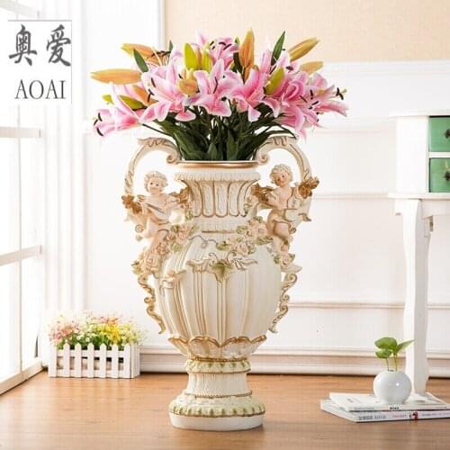 RESIN CREATIVE ANGEL FLOWERS VASE POT VINTAGE FAIRY VASE HOME DECOR CRAFTS ROOM DECORATION LARGE FLOOR VASE RESIN FIGURINES GIFT