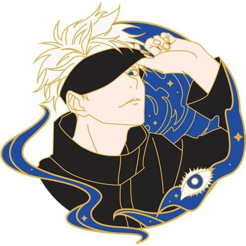 2 Designs Jujutsu Kaisen Gojo Satoru Metal Badge Button Brooch Pins Collection Medal Pendant Souvenir Cosplay Gift