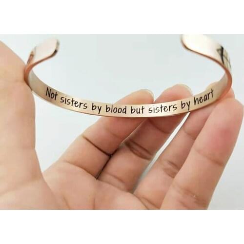 Fashion New Bracelet Women Fashion Friendship No Sisters By Blood But Sisters By Heart Bangle Open Cuff