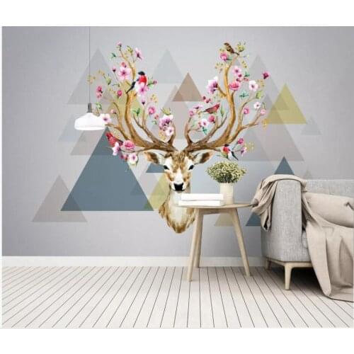 WDBH Custom photo mural 3d wallpaper American minimalist fashion hand-painted elk head 3d wall mural wallpaper for living room