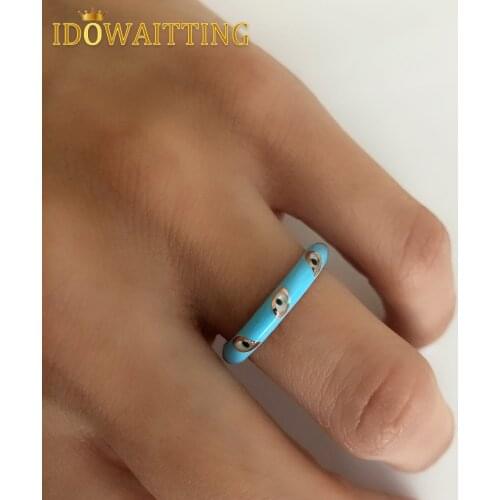 2021 New Blue Pink Green Enamel Evil Eye Shape Cute Lucky Turkish Jewelry Open Adjusted Colorful Finger Band Rings For Women