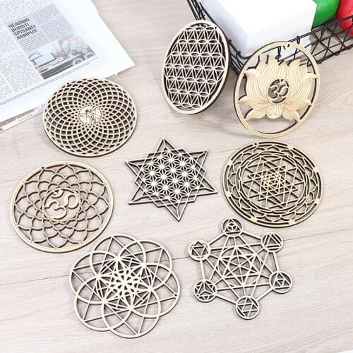New Chakra Flower Of Life Natural Symbol Tea Coffee Mug Pad Placemat Wood Round Edge Circles Carved Coaster Home Kitchen Decor