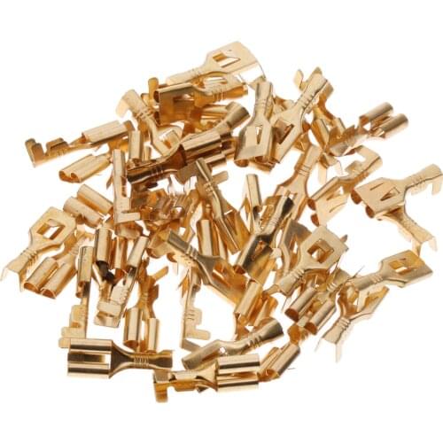 18*8*3mm Easy Install Safety 50Pcs Brass Crimp Terminal Female Spade Connector 6.3mm Dropshipping