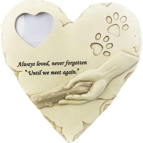 Pet Memorial Stone Cat Dog Headstone with Poem Photo Frame Grave Marker
