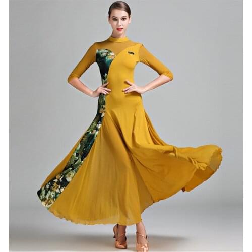 Lady Modern Dance Dress Girls Ballroom Dancing Dress Female Waltz Tango Foxtrot Dance Dress Flowers Ballroom Dances Suit D-0343
