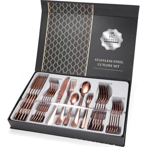 Gift Box Cutlery Tableware Knife Fork and Spoon 30 Pcs Gold Tableware Cutlery Dinner Set Stainless Steel Cutlery Set with Box