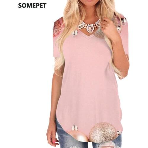 SOMEPET Christmas T-shirt women Painting Funny T shirts Pink T-shirts 3d Party V-neck Tshirt Womens Clothing Fashion Cool