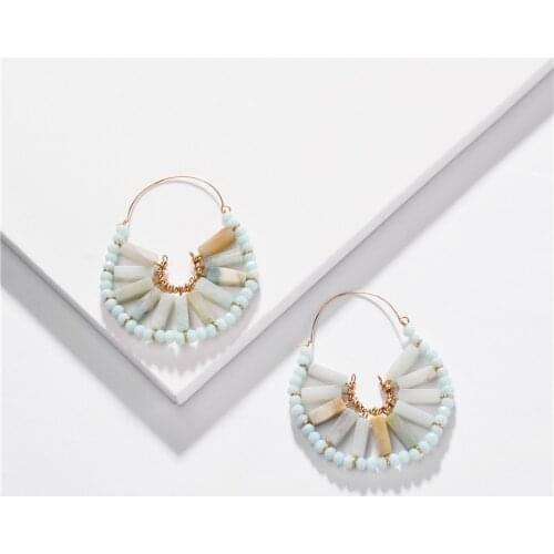 BOHO Statement Earring Bijoux Fashion Jewelry Handmade Bohemian Natural Stone Glass Big Hoop Earrings for Women