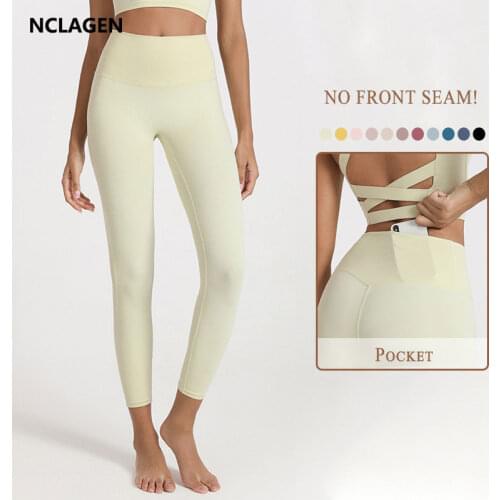 NCLAGEN Yoga Pants High Waist Naked Feel Pocket Leggings Sport Women Fitness Squat Proof NO Front Seam Sexy Elastic GYM Tights