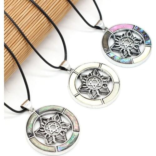 Five-pointed Star Pattern Pendant Natural Abalone Shell Pendant Necklace for Jewelry Gift Length 55+5cm Size 42x42mm