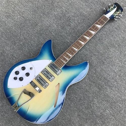 Blue and Cream color 12 strings Ricken 360 model Electric Guitar,Factory custom hollow body Rick Jazz Guitar,Free shipping