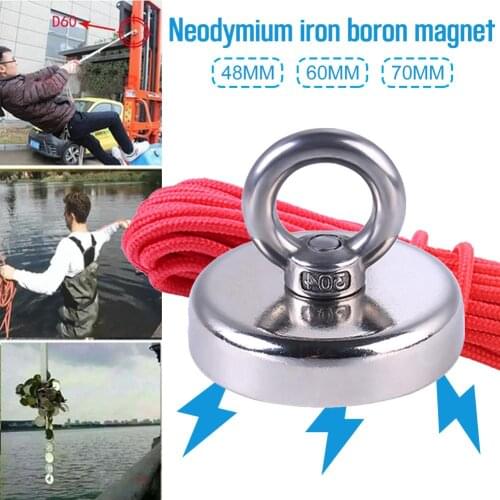 Super Strong Fishing Magnet Neodymium Magnet With Countersunk Hole And Eyebolt 20M Rope Pulling Force 110Kg Fishing Magnet