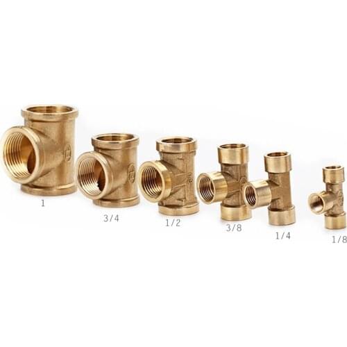 Tee Type Brass Pipe Fitting Adapter Coupler Connector For Water Fuel Gas 1/8" 1/4" 3/8" 1/2" 3/4" 1"BSP Female Thread 3 Way