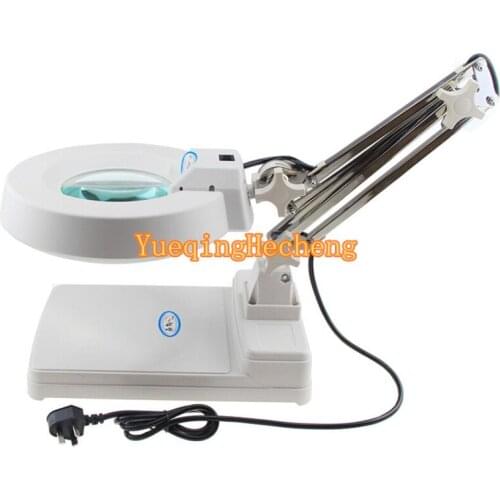 White LED Desk Table Adjustable Arm Magnifier Lamp Light Magnifying Glass Lens Diopter With Cap 60 LED Lamp 15X magnification