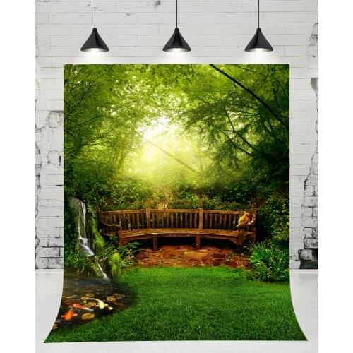 VinylBDS Backdrops Forest Meadow Naturalism Photography Background Wooden Chairs for Children Nature Photography Backdrops
